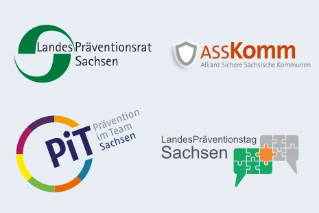 Logos Landespräventionsrat, Allianz Sichere Sächsische Kommunen, Prävention im Team, Landespräventionstag Sachsen
